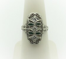 18K White Gold Vintage Emerald and Diamond Ring Size 6