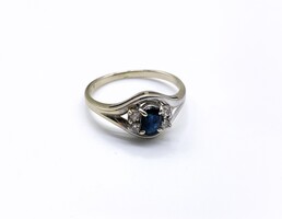 14k White Gold Size 6.25 Sapphire & Diamond Ring 2.3 Grams