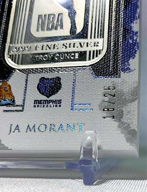  2019 Panini Impeccable JA MORANT Rookie Fine Silver Bar NBA Logo 18/25 Troy OZ