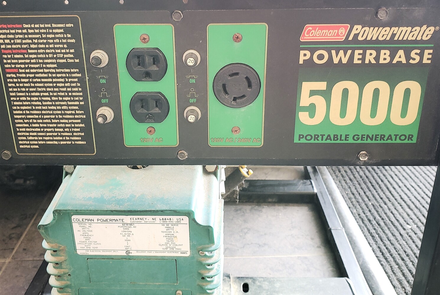Coleman Powermate PowerBase 5000 Generator PC0545305.02 