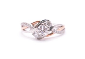 14k White & Rose Gold Diamond Ring .50 CT Size 6.25 3.6 Grams