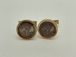  14kt Yellow Gold Cufflinks with 1/10 oz Silver Walking Liberty Coins