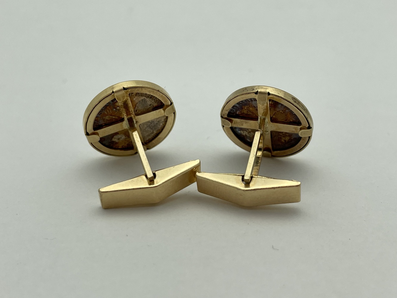  14kt Yellow Gold Cufflinks with 1/10 oz Silver Walking Liberty Coins