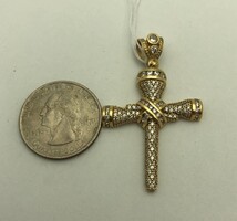 10k Yellow Gold Nail Cross with CZ ICE 6.7 Grams!