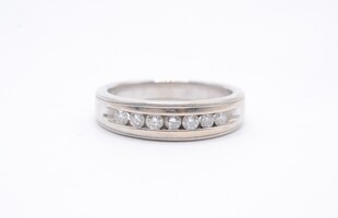 14k White Gold Channel Set Diamond Wedding Band .35 CTTW Size 9.5