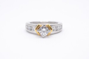 Platinum & 18k Yellow Gold Diamond Solitaire Ring .73 CTTW Size 4
