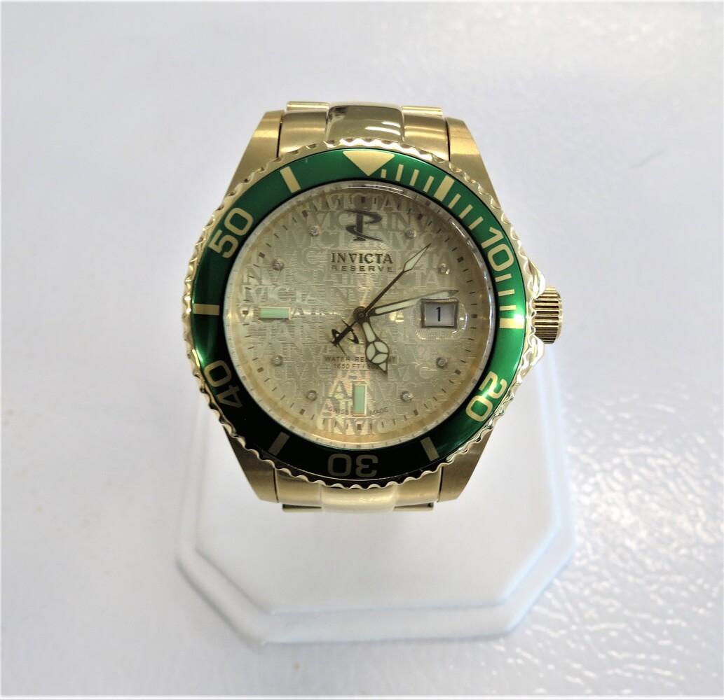 Invicta Reserve Pro Diver Men's Watch with Green Dial & Gold Stainless Band (Aut Fastcash Pawn