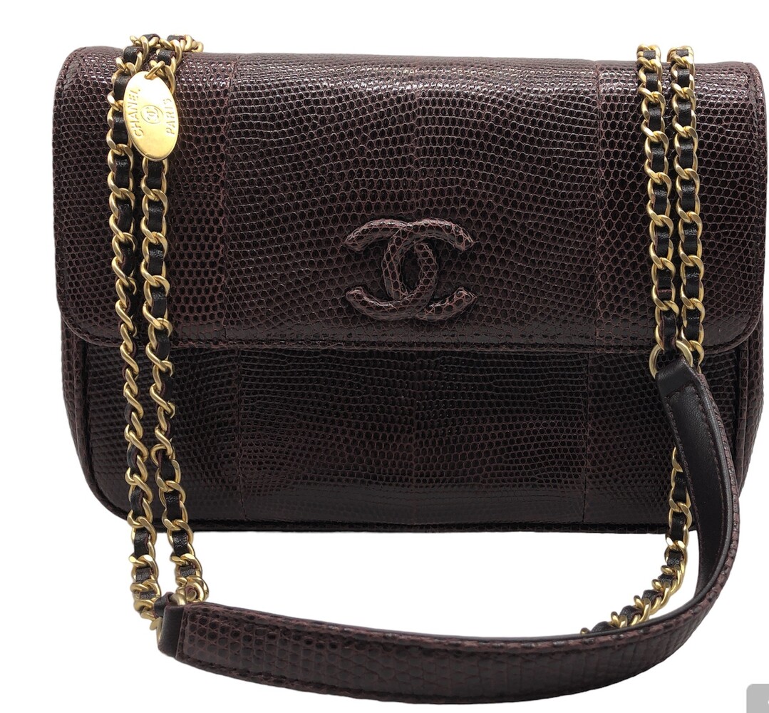 RARE Exotic Chanel Purple Lizard Single Flap Handbag w/ Matching Coin Purse  COA