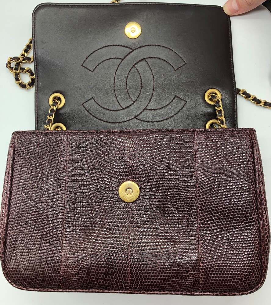 RARE Exotic Chanel Purple Lizard Single Flap Handbag w/ Matching Coin Purse  COA