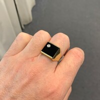 14k Yellow Gold Men's Square Black Onyx Ring with Diamond Sz 9.25 Weighs 8.9g