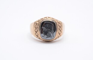  10k Yellow Gold Signet Hematite Intaglio Ring 9.3 Grams Size 9.5