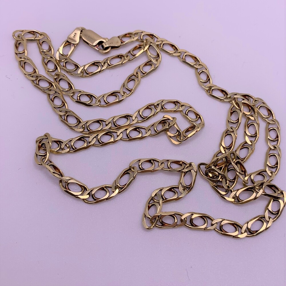 14k Yellow Gold Double Oval Paperclip Fancy Link Chain 24.5 Inches 14.2 Grams