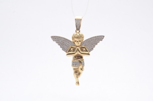 14k Yellow Gold Cubic Zirconia CZ Angel Cherub Pendant 9.1 Grams 