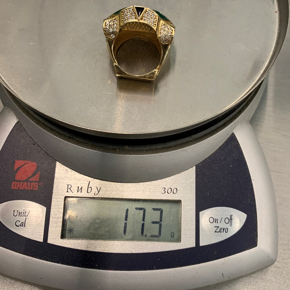 14k Yellow Gold Jaguar Men's Ring with CZ ICE 17.3 Grams Sz 7