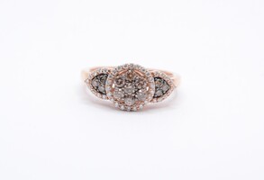  LeVian 14k Rose Gold Round Chocolate Brown Diamond Cluster Halo Ring Size 6.5