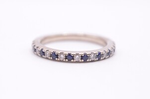 Vera Wang Love Collection 1/8 CT. Diamond & Blue Sapphire Band 14K White Gold