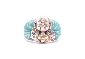 Barbara Bixby Sterling Silver & 18k Gold Enamel Buddha Ring Size 6.5 13.5 Grams