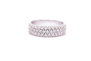 14k White Gold 3-Row Diamond Band Ring .75 CT Size 6.25 5.4 Grams