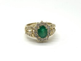14k Yellow Gold Ladies Emerald & Diamond Cocktail Ring 6.8 Grams Size 6.75