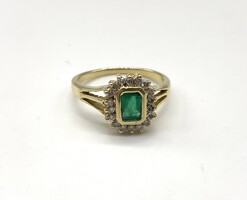 Ladies 14k Yellow Gold Size 6.0 Emerald & Diamond Halo Ring 3.3 Grams