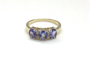 Ladies 14k Yellow Gold 3-Stone Tanzanite & Diamond Ring Size 7 2.4 Grams