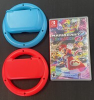 MarioKart 8 Deluxe Game w/ red/blue Steering Wheels - Nintendo Switch