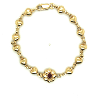 14k Yellow Gold Heart Link Flower Bracelet 6.8 Grams