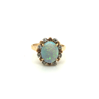 14k Yellow Gold Opal & Diamond Ring Size 7.75 4.6 Grams