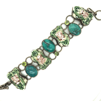 8" Sterling Silver Jade & Carved Frog Bracelet 38.2 Grams