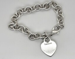 Tiffany & Co. Sterling Silver Heart Charm Tag Bracelet 8" Long