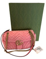 Gucci 443497 Shearling Matelasse GG Marmont Small Shoulder Bag Lotus Pink