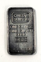 Vintage Credit Suisse 1 oz .999 Fine Silver Bar #013561