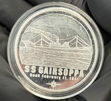 SS Gairsoppa Recovered Shipwreck Silver Round 1 Troy Oz .999 Fine Coin Art Medal