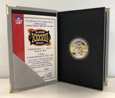 Super Bowl 38 1 Oz .999 Silver Flip Coin #3888/7500 Patriots Panthers with COA