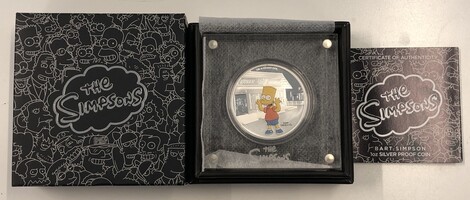 2019 Perth Mint Tuvalu Bart Simpson 1 oz Silver Proof Coin w/Box & COA