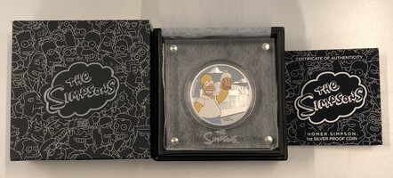 2019 Tuvalu The Simpsons Homer Simpson 1 oz Silver Proof Coin with Box and COA